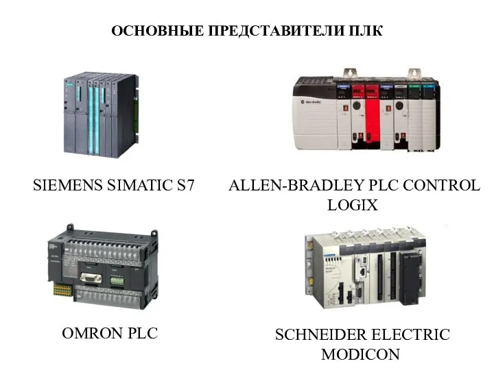 ОСНОВНЫЕ ПРЕДСТАВИТЕЛИ ПЛК SIEMENS SIMATIC S7 ALLEN-BRADLEY PLC CONTROL LOGIX OMRON PLC SCHNEIDER ELECTRIC MODICON