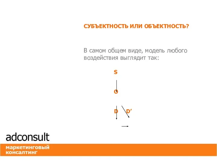 СУБЪЕКТНОСТЬ ИЛИ ОБЪЕКТНОСТЬ? В самом общем виде, модель любого воздействия выглядит так: