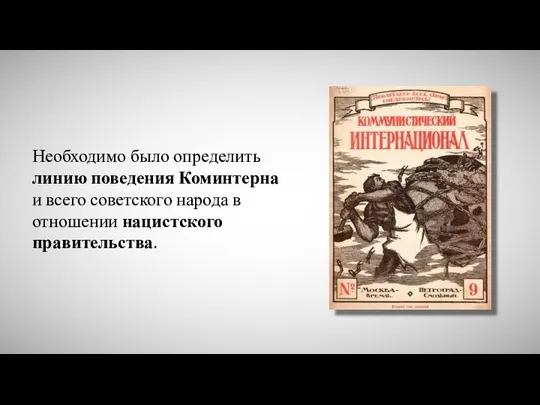 Необходимо было определить линию поведения Коминтерна и всего советского народа в отношении нацистского правительства.