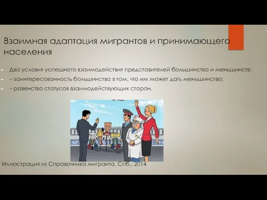 Взаимная адаптация мигрантов и принимающего населения Два условия успешного взаимодействия представителей большинства