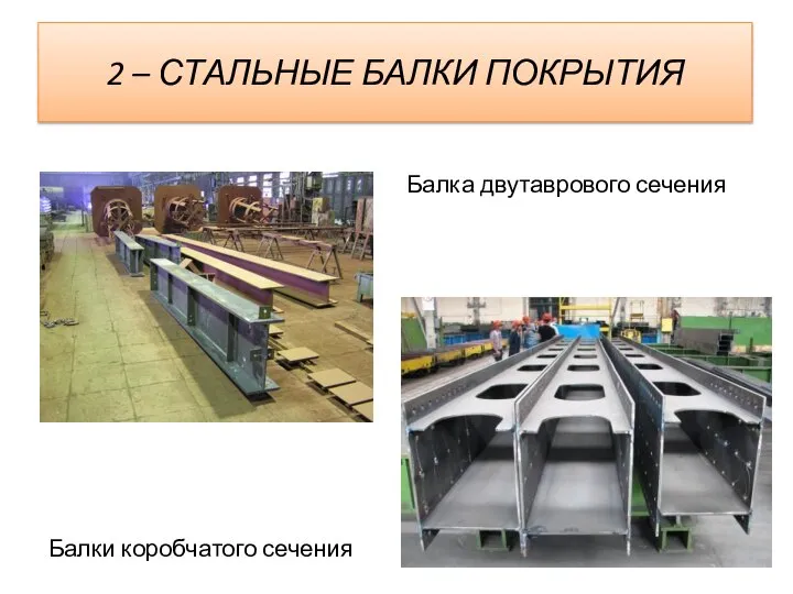 2 – СТАЛЬНЫЕ БАЛКИ ПОКРЫТИЯ Балки коробчатого сечения Балка двутаврового сечения