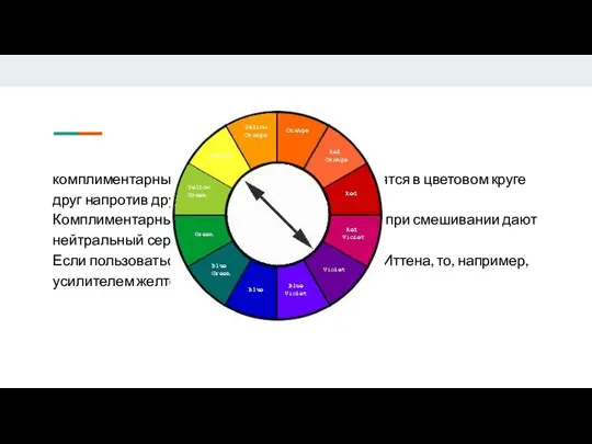 комплиментарные цвета - это те, которые находятся в цветовом круге друг напротив