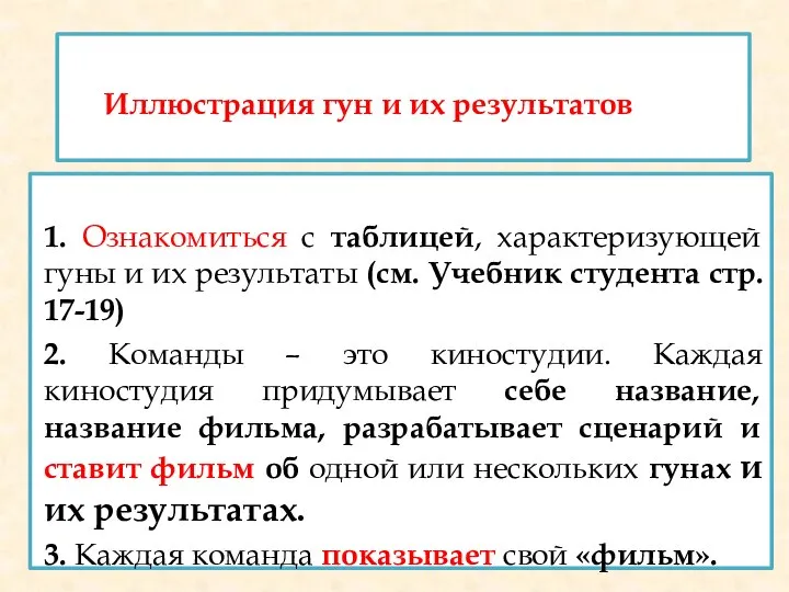 Иллюстрация гун и их результатов 1. Ознакомиться с таблицей, характеризующей гуны и