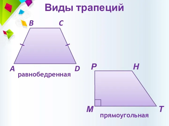 Виды трапеций прямоугольная равнобедренная