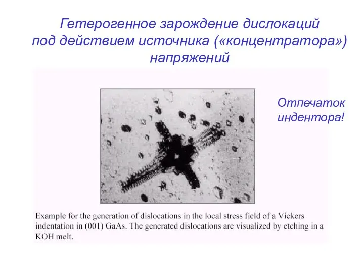Отпечаток индентора! Гетерогенное зарождение дислокаций под действием источника («концентратора») напряжений