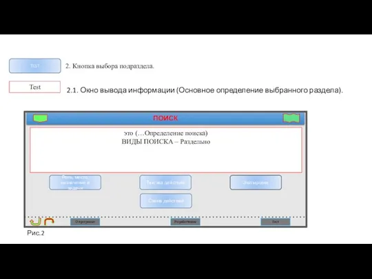 - 2. Кнопка выбора подраздела. 2.1. Окно вывода информации (Основное определение выбранного