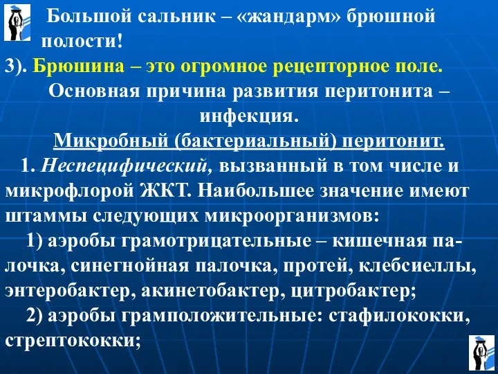 Большой сальник – «жандарм» брюшной полости! 3). Брюшина – это огромное рецепторное