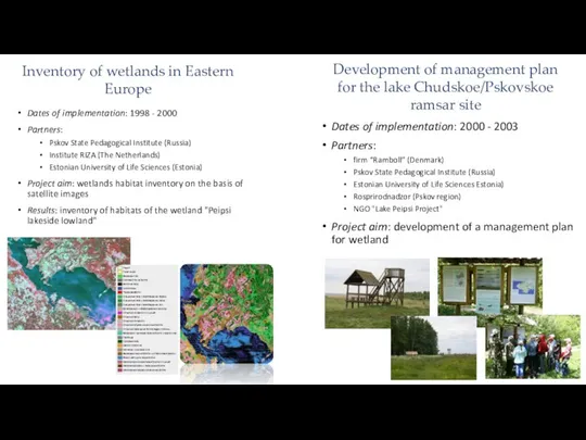 Inventory of wetlands in Eastern Europe Dates of implementation: 1998 - 2000