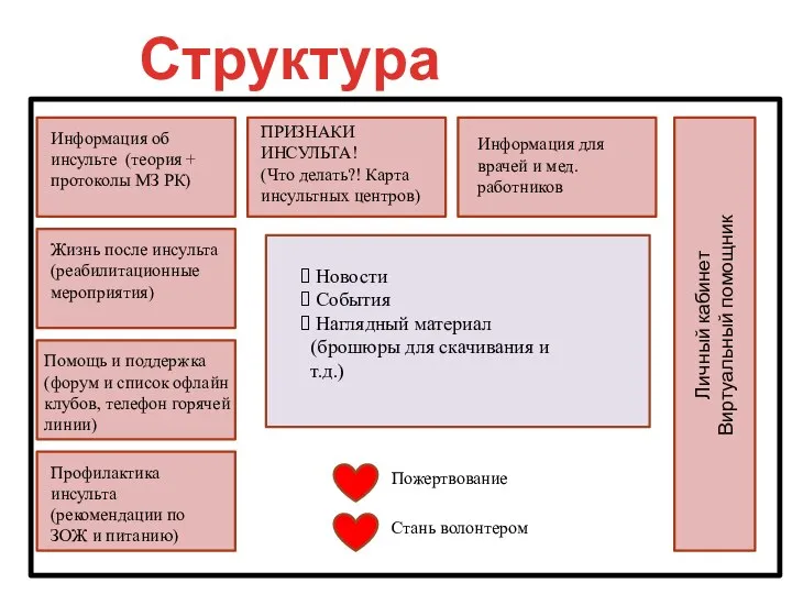 Структура сайта: Информация об инсульте (теория + протоколы МЗ РК) Жизнь после