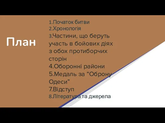 План 1.Початок битви 2.Хронологія 3.Частини, що беруть участь в бойових діях з