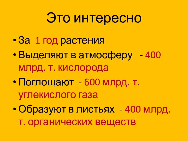 Это интересно За 1 год растения Выделяют в атмосферу - 400 млрд.