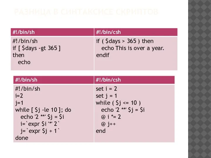 РАЗНИЦА В СИНТАКСИСЕ СКРИПТОВ