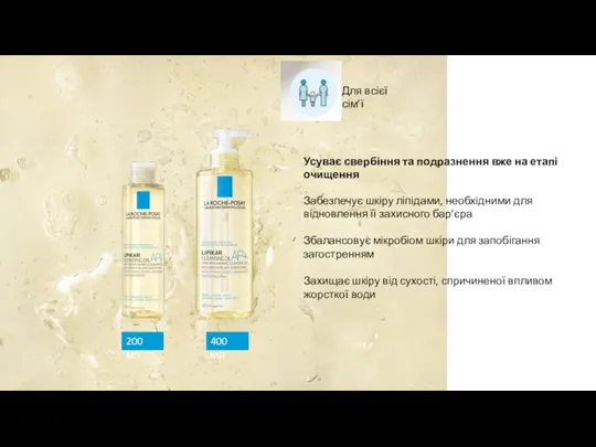 Для всієї сім’ї 200 мл 400 мл Усуває свербіння та подразнення вже