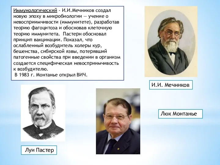 Им­мунологический - И.И.Мечников создал новую эпоху в микробиологии ― учение о невосприимчивости