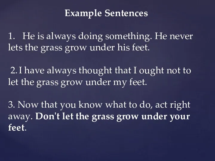 Example Sentences 1. He is always doing something. He never lets the