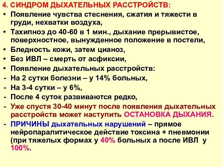 4. СИНДРОМ ДЫХАТЕЛЬНЫХ РАССТРОЙСТВ: Появление чувства стеснения, сжатия и тяжести в груди,