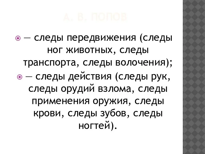 А. В. ПОПОВ — следы передвижения (следы ног животных, следы транспорта, следы