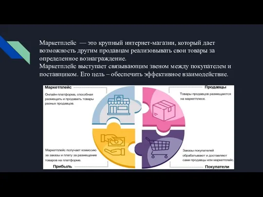 Маркетплейс — это крупный интернет-магазин, который дает возможность другим продавцам реализовывать свои