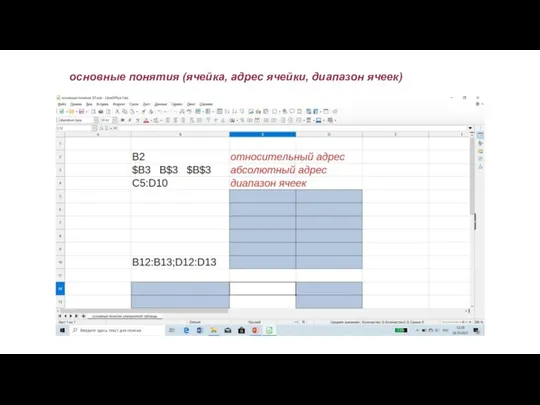 основные понятия (ячейка, адрес ячейки, диапазон ячеек)