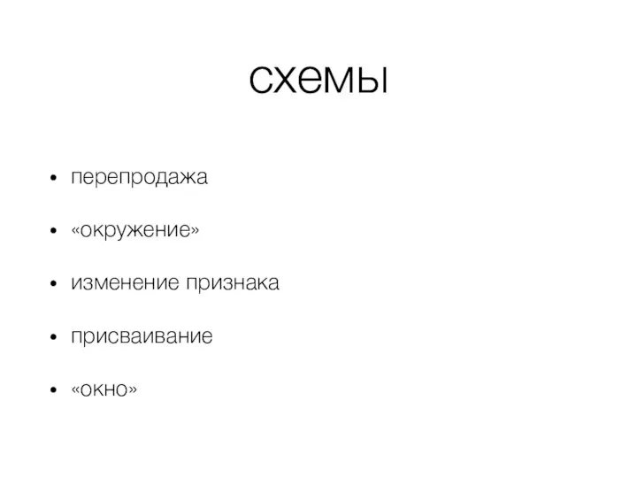 схемы перепродажа «окружение» изменение признака присваивание «окно»