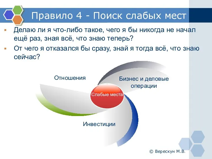 Правило 4 - Поиск слабых мест Делаю ли я что-либо такое, чего