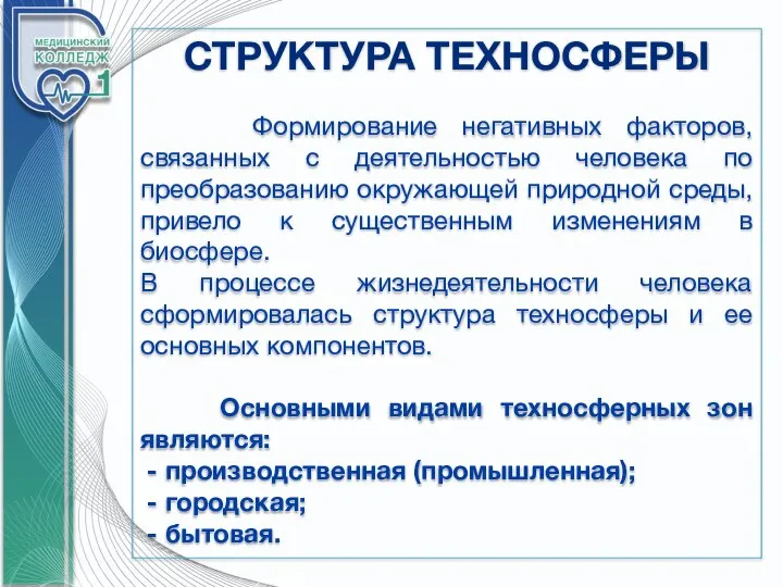 СТРУКТУРА ТЕХНОСФЕРЫ Формирование негативных факторов, связанных с деятельностью человека по преобразованию окружающей