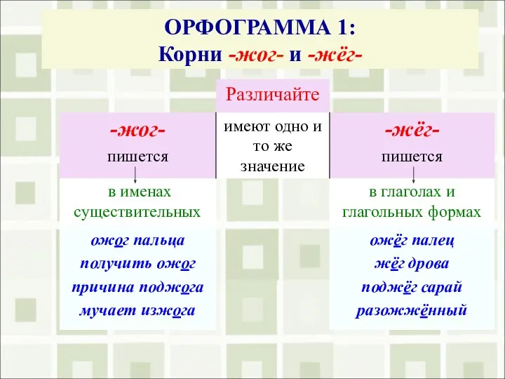 ОРФОГРАММА 1: Корни -жог- и -жёг-