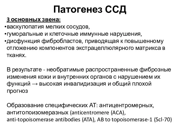 Патогенез ССД 3 основных звена: васкулопатия мелких сосудов, гуморальные и клеточные иммунные