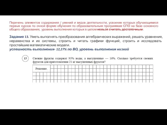 Перечень элементов содержания / умений и видов деятельности, усвоение которых обучающимися первых