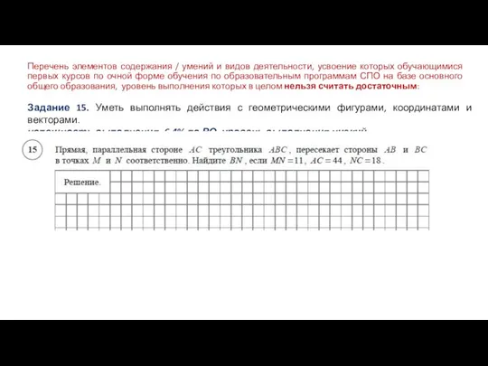 Перечень элементов содержания / умений и видов деятельности, усвоение которых обучающимися первых