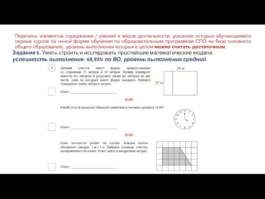 Перечень элементов содержания / умений и видов деятельности, усвоение которых обучающимися первых