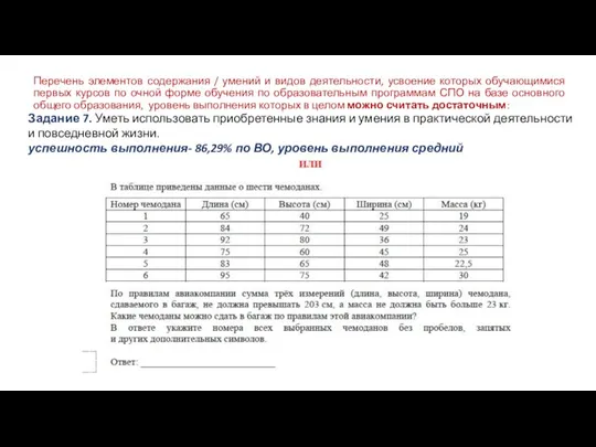 Перечень элементов содержания / умений и видов деятельности, усвоение которых обучающимися первых