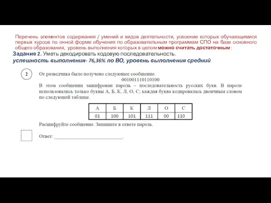 Перечень элементов содержания / умений и видов деятельности, усвоение которых обучающимися первых