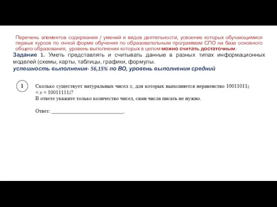 Перечень элементов содержания / умений и видов деятельности, усвоение которых обучающимися первых