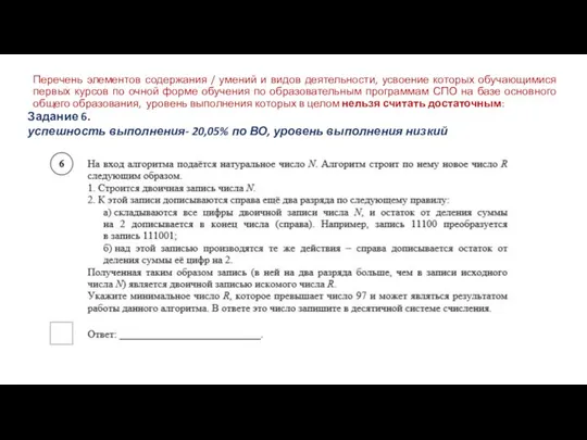 Перечень элементов содержания / умений и видов деятельности, усвоение которых обучающимися первых