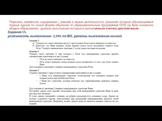 Перечень элементов содержания / умений и видов деятельности, усвоение которых обучающимися первых