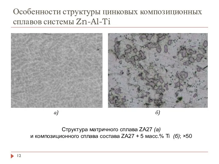 Особенности структуры цинковых композиционных сплавов системы Zn-Al-Ti Структура матричного сплава ZA27 (а)