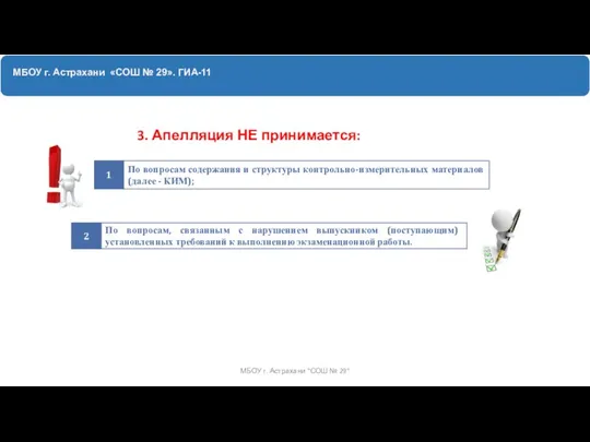 МБОУ г. Астрахани «СОШ № 29». ГИА-11 3. Апелляция НЕ принимается: МБОУ