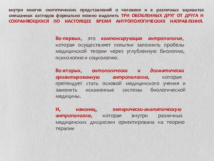 внутри многих синтети­ческих представлений о человеке и в различных вариантах смешанных взглядов