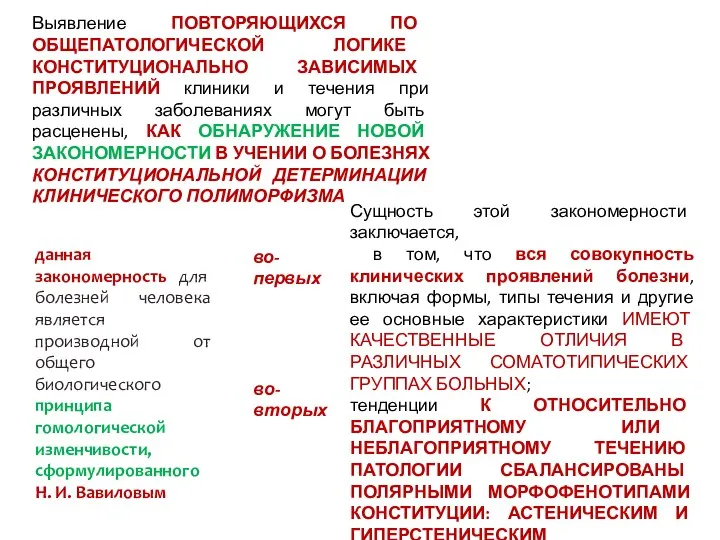 Выявление ПОВТОРЯЮЩИХСЯ ПО ОБЩЕПАТОЛОГИЧЕСКОЙ ЛОГИКЕ КОНСТИТУЦИОНАЛЬНО ЗАВИСИМЫХ ПРОЯВЛЕНИЙ клиники и течения при