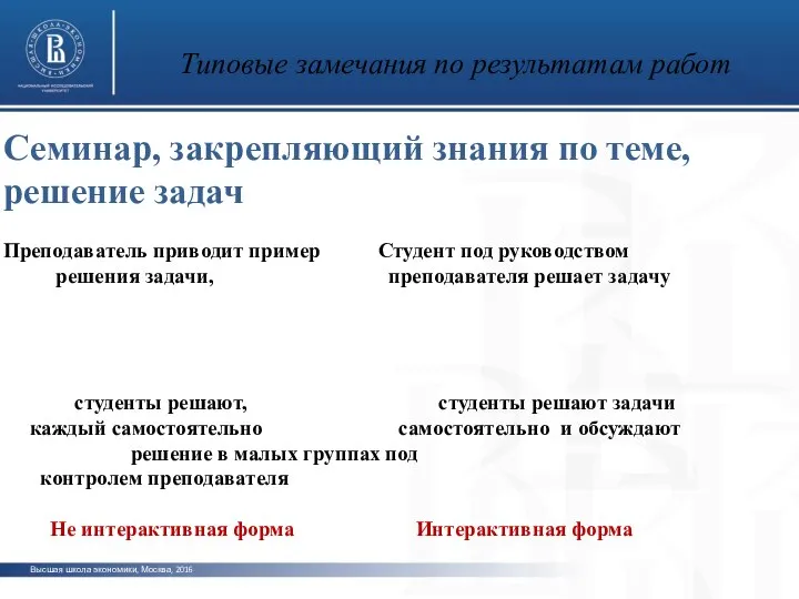 Высшая школа экономики, Москва, 2016 фото фото фото Типовые замечания по результатам