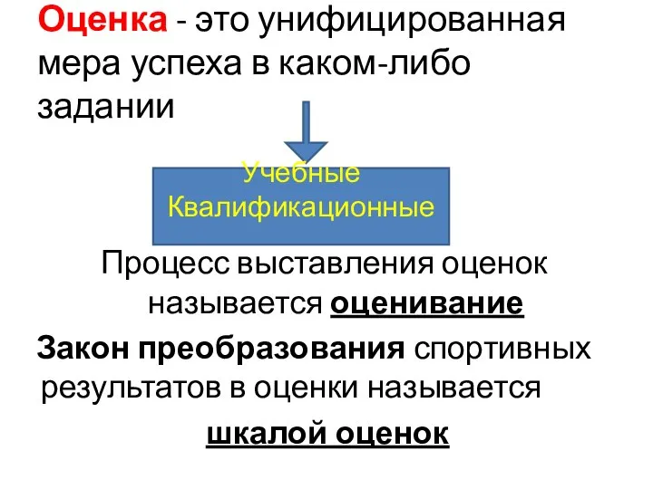 Оценка - это унифицированная мера успеха в каком-либо задании Процесс выставления оценок