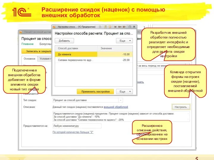 Расширение скидок (наценок) с помощью внешних обработок Команда открытия формы настроек скидки