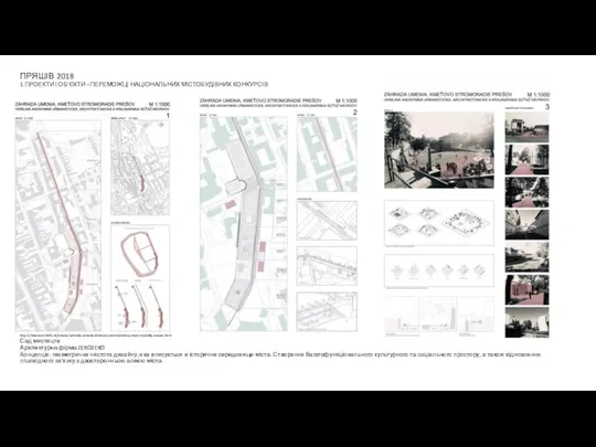 ПРЯШІВ 2018 1.ПРОЕКТИ І ОБ’ЄКТИ –ПЕРЕМОЖЦІ НАЦІОНАЛЬНИХ МІСТОБУДІВНИХ КОНКУРСІВ https://www.archinfo.sk/sutaze/zahrada-umenia-kmetovo-stromoradie-presov-vysledky-sutaze.html Сад мистецтв