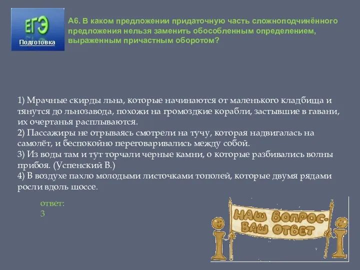 A6. В каком предложении придаточную часть сложноподчинённого предложения нельзя заменить обособленным определением,