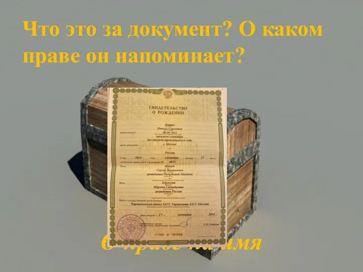 Что это за документ? О каком праве он напоминает? О праве на имя