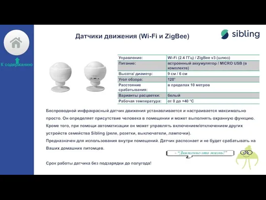 Датчики движения (Wi-Fi и ZigBee) Беспроводной инфракрасный датчик движения устанавливается и настраивается