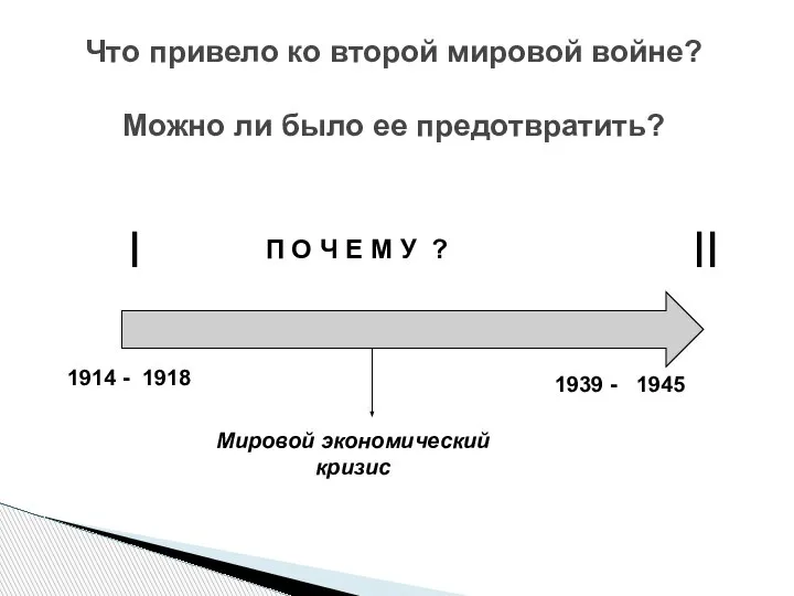 I II 1914 - 1939 - 1918 1945 Мировой экономический кризис П