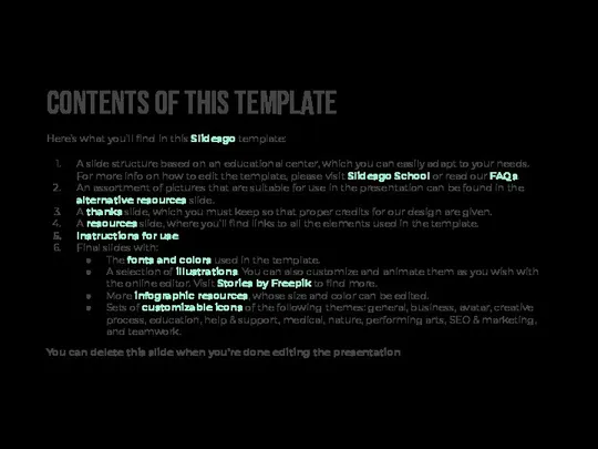 CONTENTS OF THIS TEMPLATE Here’s what you’ll find in this Slidesgo template: