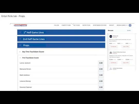 1st Half Game Lines 2nd Half Game Lines Props Enter Picks tab - Props